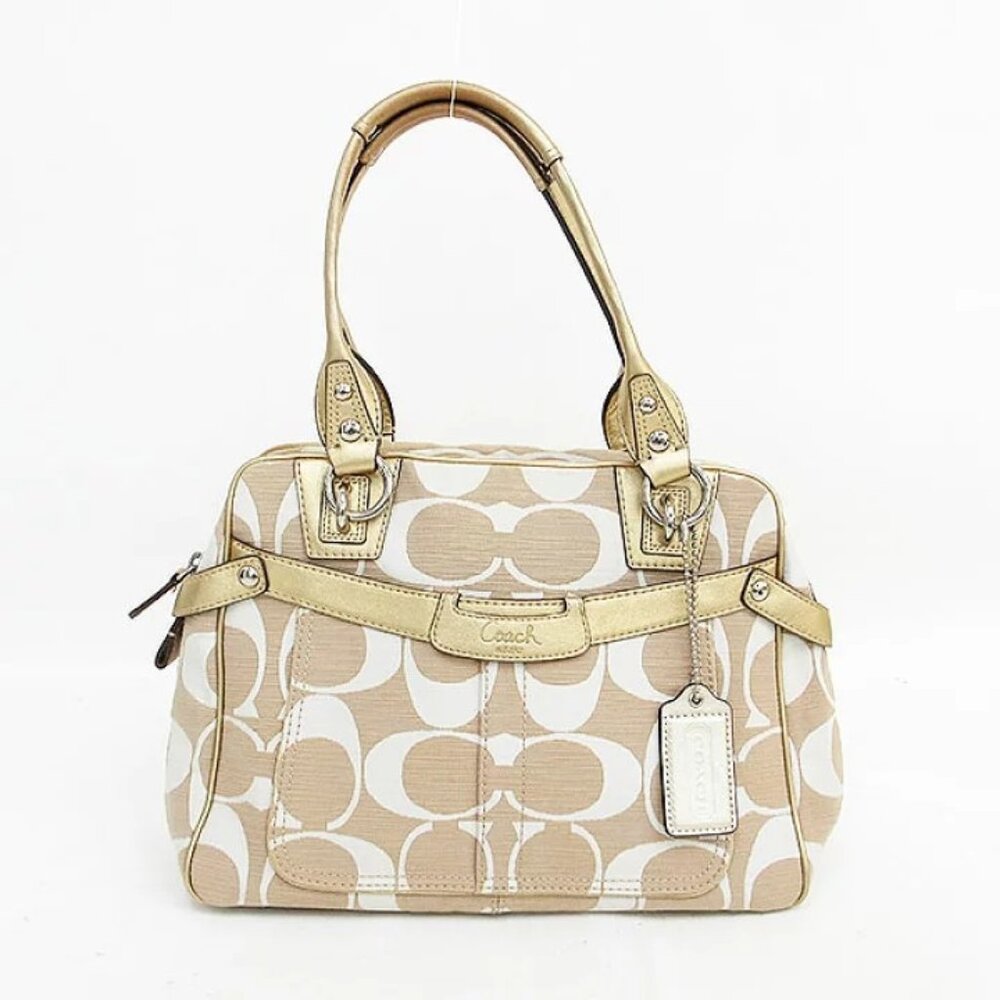 Like New Coach Penelope Signature Beige & Ivory Satchel Tote Bag